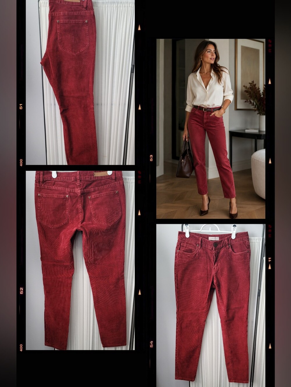 Size 28 Les Folles De Joie in Red Corduroy Women's Pants